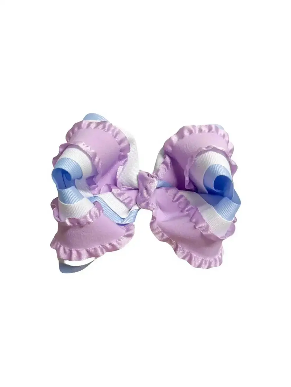Blue Purple & White Ruffle Hair Bow | 5 Inch Boutique Hair Bow